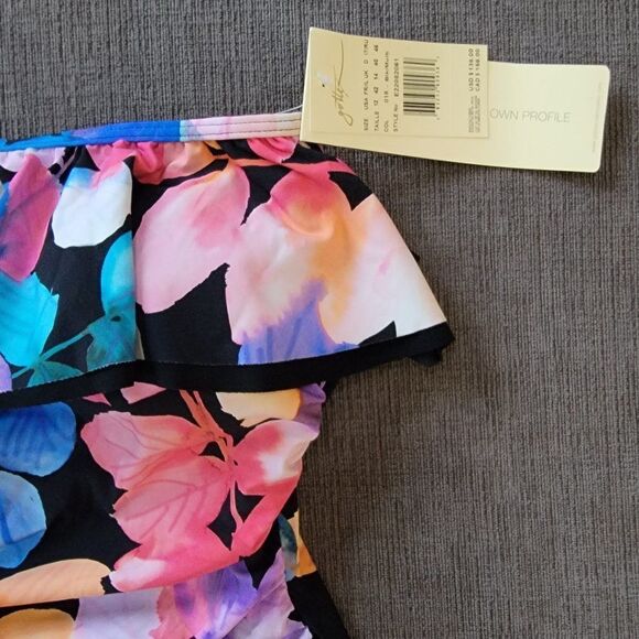 Gottex Woman Color Rush Ruffled One Shoulder black floral One Piece Swimsuit 12 - Picture 11 of 15